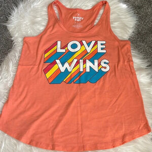 Women’s Love Wins Family Fun Orange racerback Size Small